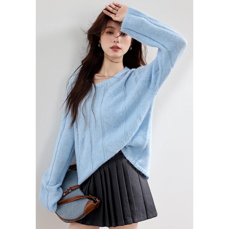 VICTORIA&VERA Women's Fall Wool Blend Round Neck Sweater