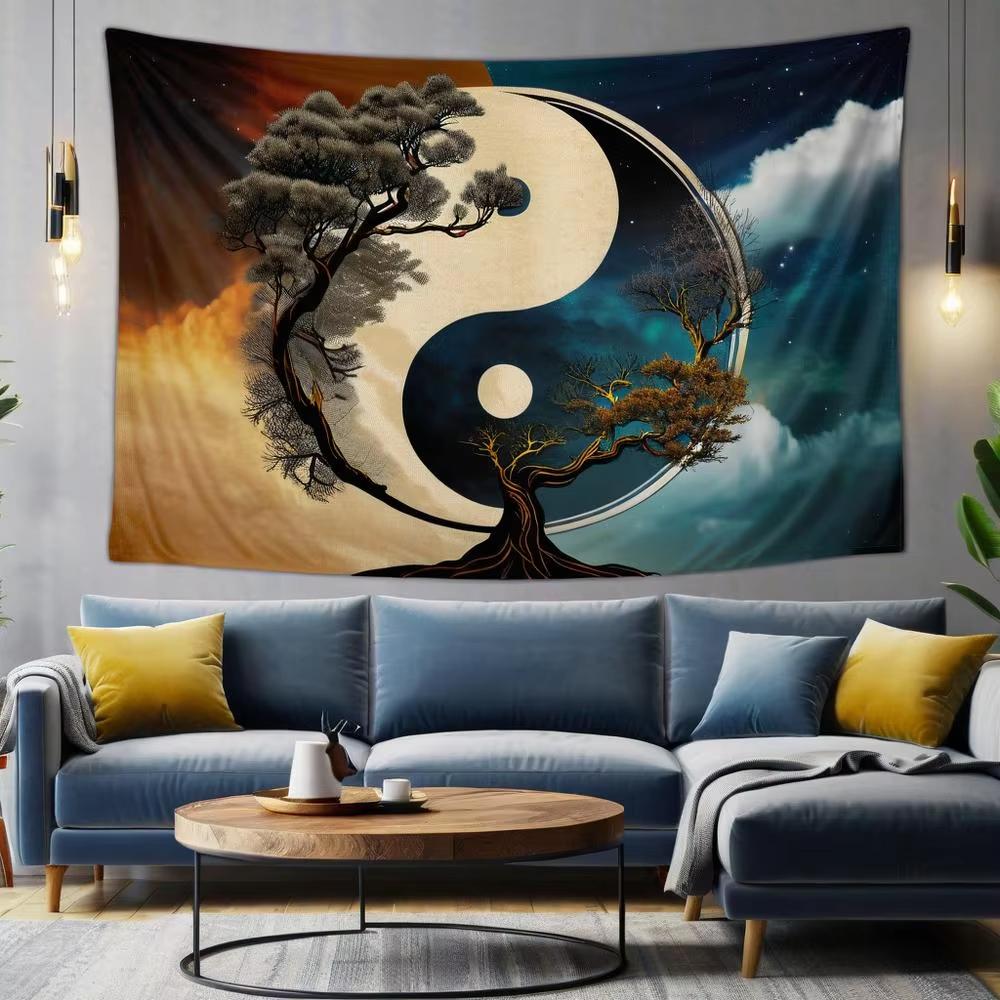 Premium Tai Chi Yin Yang Art Tapestry Modern Living Room Sofa Nature Landscape Cloud Moon Meditation Space Tapestry 100X70CM