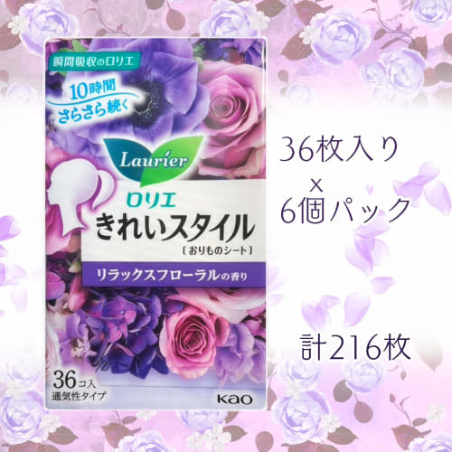 Bulk Purchase: Loli Eklay Style Panty Liners, Relaxing Floral Scent, 36 Sheets X 6 Packs, Total 216 Sheets, Includes Pocket Tissues