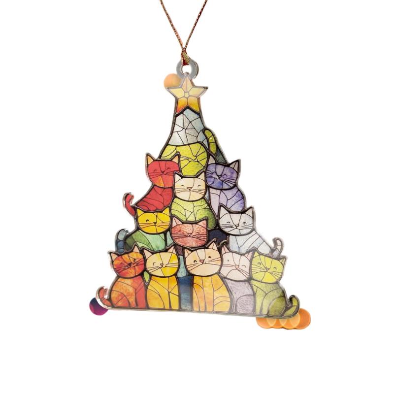 Acrylic Cat Christmas Tree Ornament Hanging Decor with Adorable Feline Design for Home Decoration