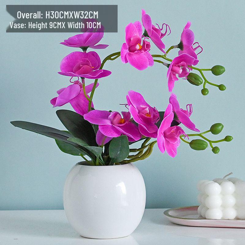 Artificial Phalaenopsis Floral Arrangement for Living Room Display - Potted Decoration for TV Cabinet