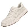 The First Layer of Cowhide Little White Shoes Men's Summer Hollow Breathable Hole Shoes White Casual Leather Shoes Soft Sole Soft Surface Board Shoes