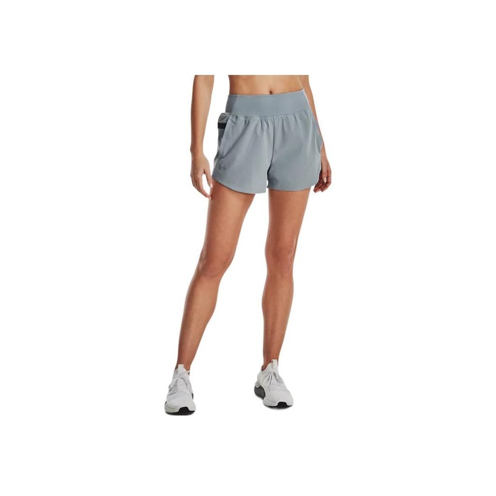 Under Armour Solid Color Wide Waistband Fitness Shorts Women Bottoms Blue Gray 1377555-465