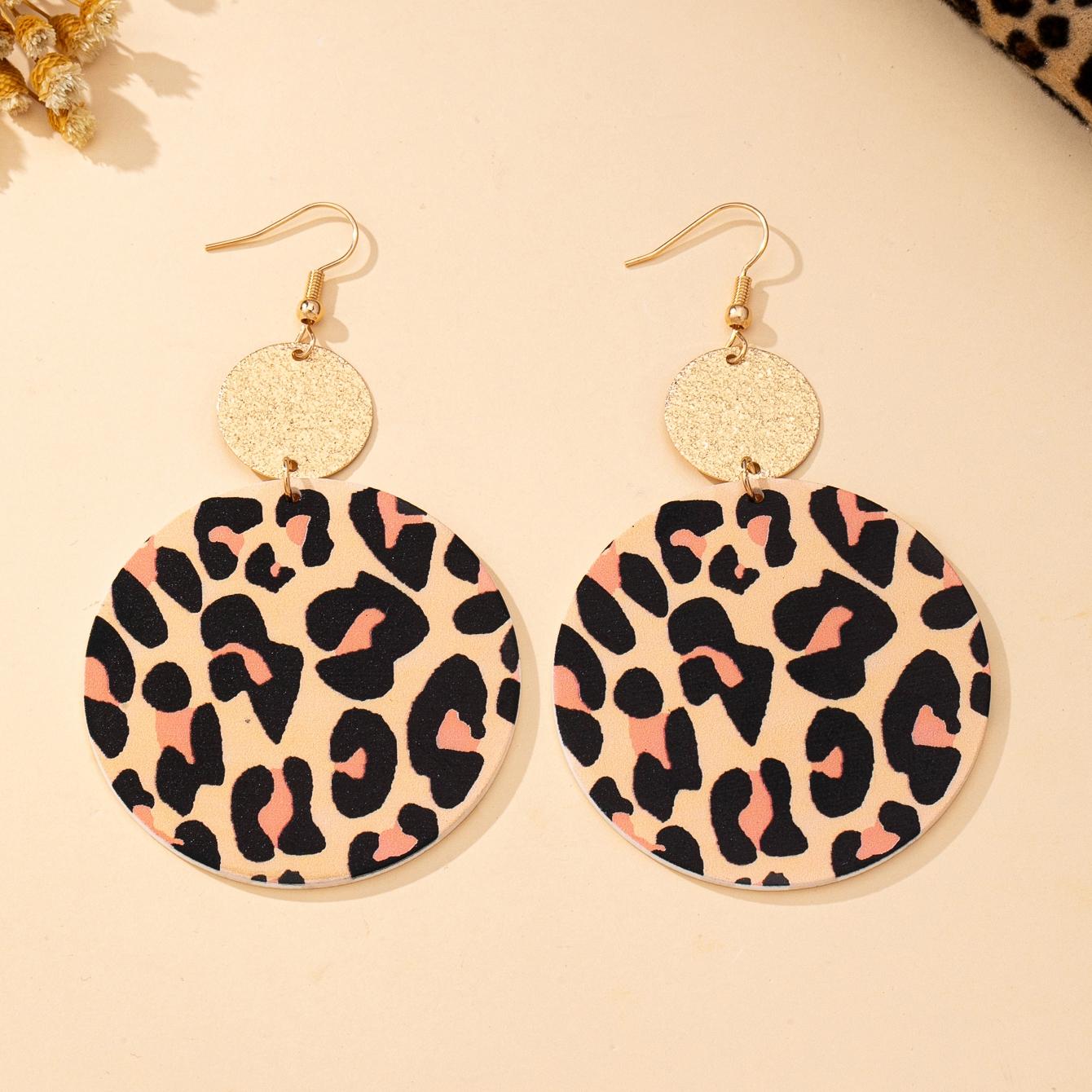 

Women s Earrings, Exaggerated Geometric Round Leopard Print Pattern Earrings, Suitable for Daily Wear and Vacation Wear