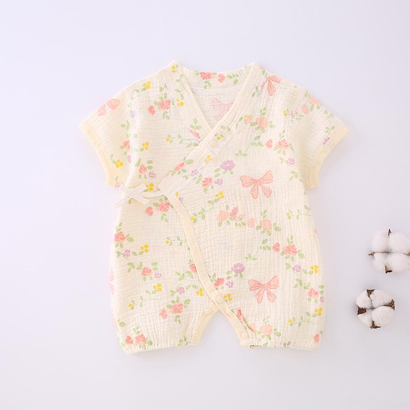 Baby Sleeveless Gauze Bodysuit - Lightweight Cotton Jumpsuit with Lace-up Detail for Spring/Summer