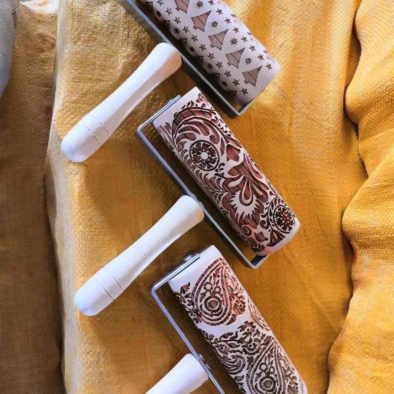 Christmas Embossed Rolling Pin Baking Cookies Roller Christmas Wooden Rolling Pins for Baking Embossed Cookies
