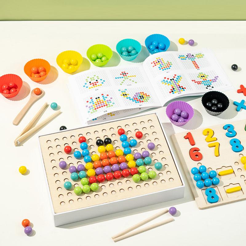 Clip Beads Blue Wooden Number Matching Game - Educational Toy for Youngsters, Enhances Math Skills