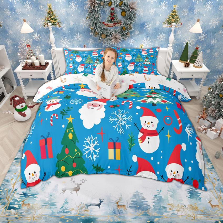 Homewish Kids Happy New Year Duvet Cover Set For Boys Girls Cute Snowman Santa Claus Bedding Kawaii Xmas Tree Gnome Bed Set