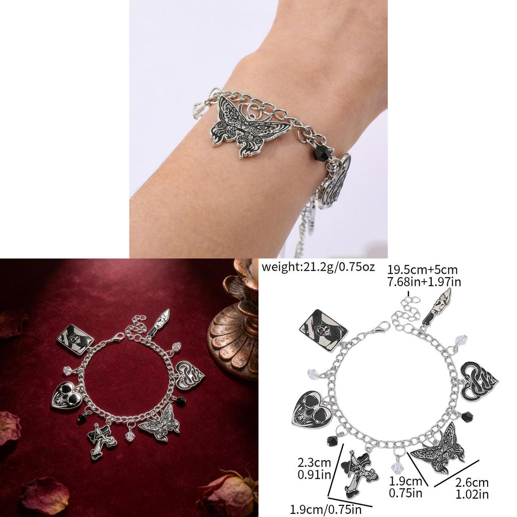 Goth Skull Hand Chain With Cartoon Style Alloy Drop Jewelry For Men Women Gift Item