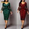 Fashion Summer Spring Solid Color Print 3/4 Sleeves V-Neck Casual Dresses