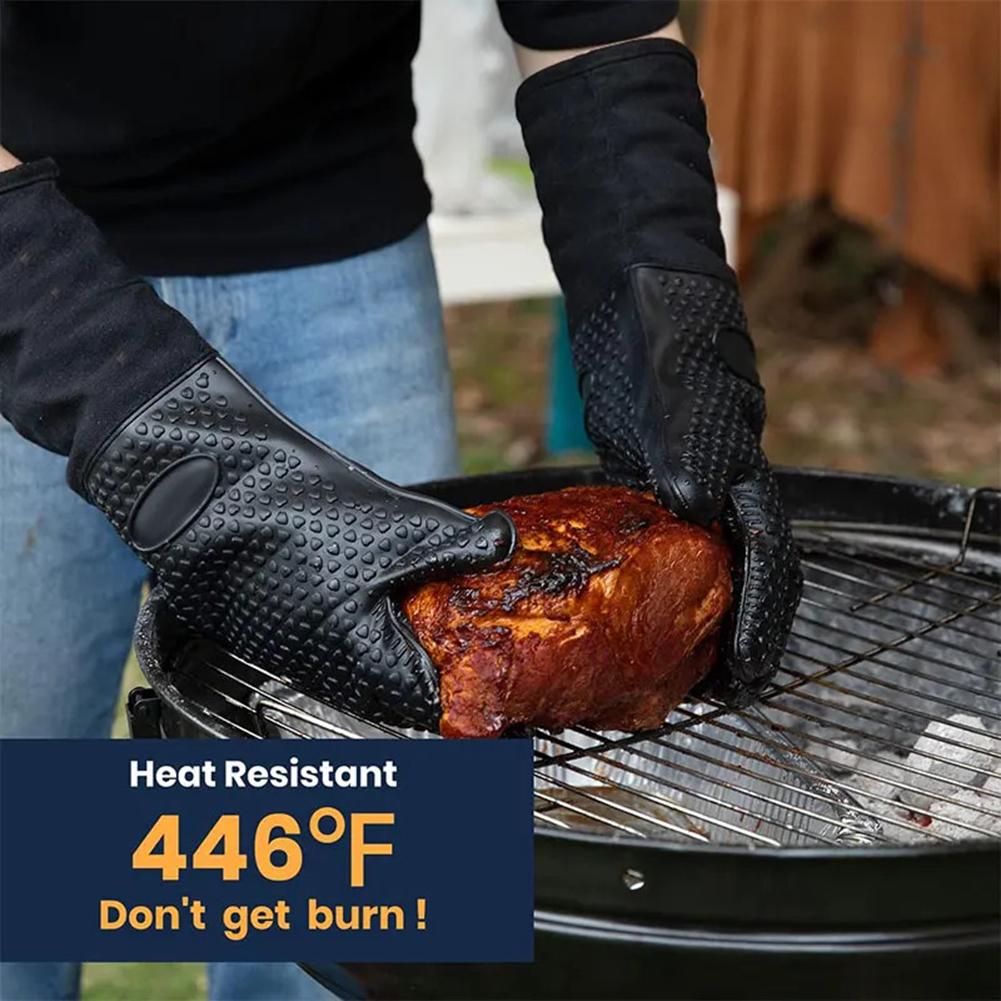 2Pcs Silicone Oven Gloves Heat Resistant BBQ Gloves Non-slip Kitchen Gloves Extra Long Oven Mitts For Baking Barbecue China Mainland
