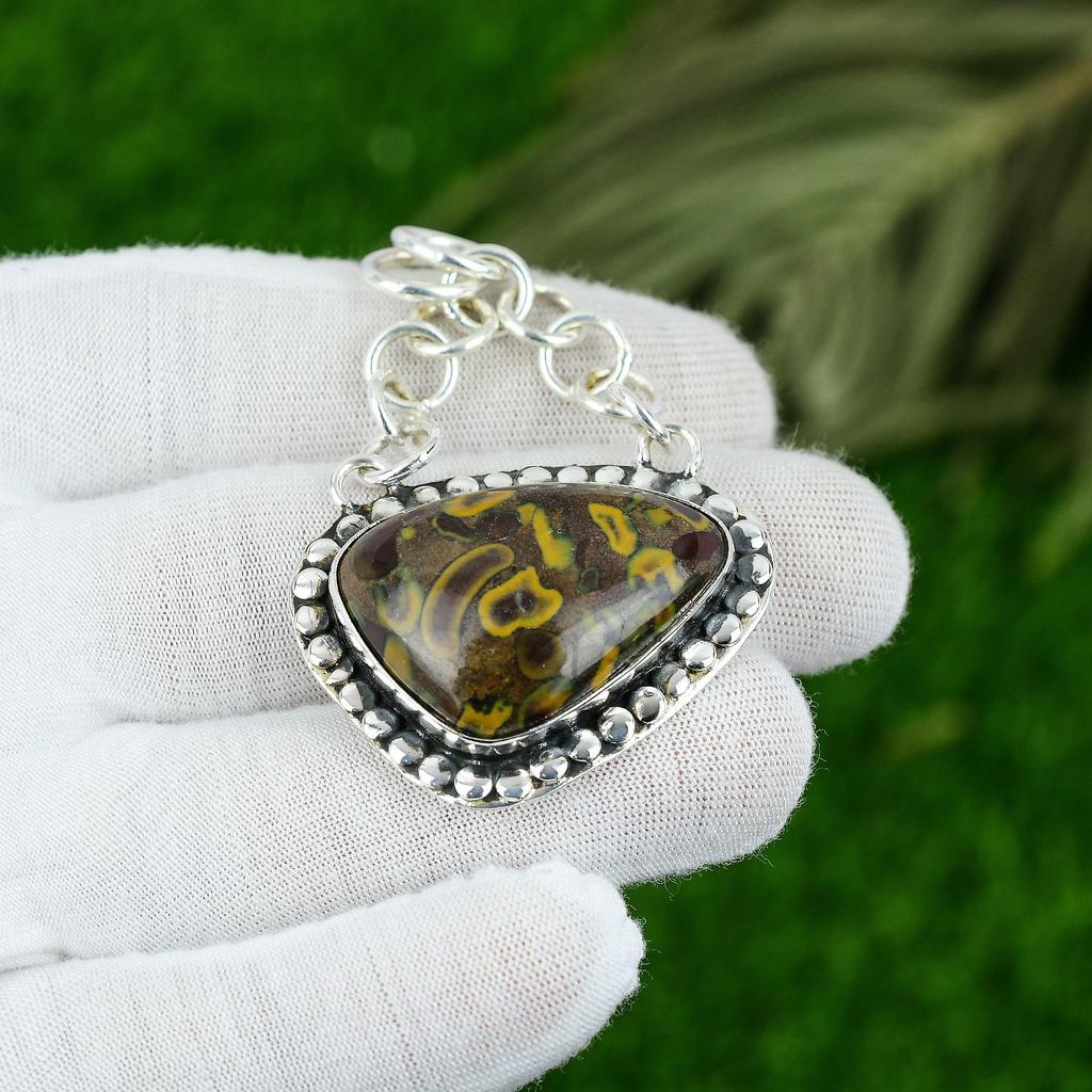 Natural Fruit Jasper Gemstone Pendant 925 Sterling Silver Jewelry For Women