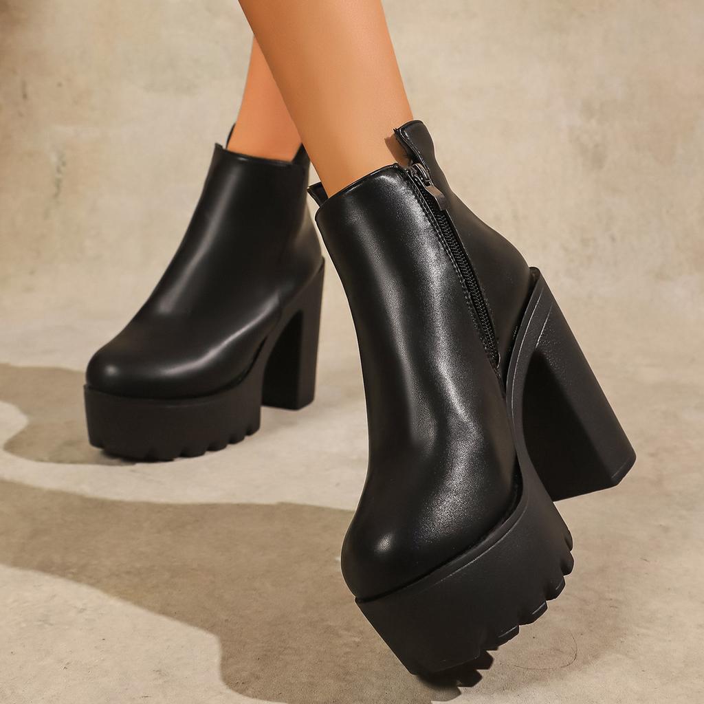 Fashion 2025New Super High Heel Boots High Heel Shoes Thick Heel Short Boots Autumn Winter  Waterproof Platform Single Women Boots