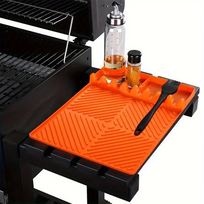 Grill Mat- Side Shelf Mat for Blackstone Silicone Grill Pad for Outdoor Grill Kitchen Counter Large Silicone Spatula Mat with Drip Pad,