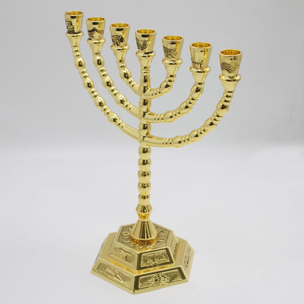 Seven Branch Religious Candlestick Metal Hanukkah Menorah Je Holder Desktop Candlesticks Simple Holders Base Nament