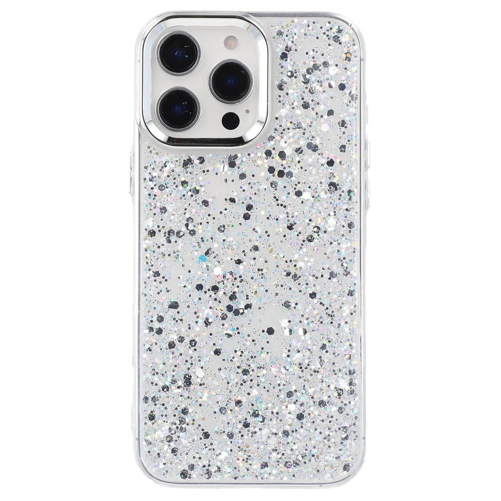 For iPhone 16 Pro Case Epoxy Design Electroplating Soft TPU Phone Back Cover Large Lens Cutout