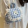Sweet Lace Mini Plaid Backpack Korean Hard Work Cute Cherry College Wind Bucket Bag Backpack Tide