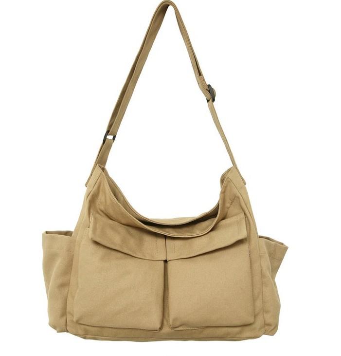 Retro lerret crossbody-veske med stor kapasitet - Dame 2025 Hong Kong-stil skulderveske for studenter