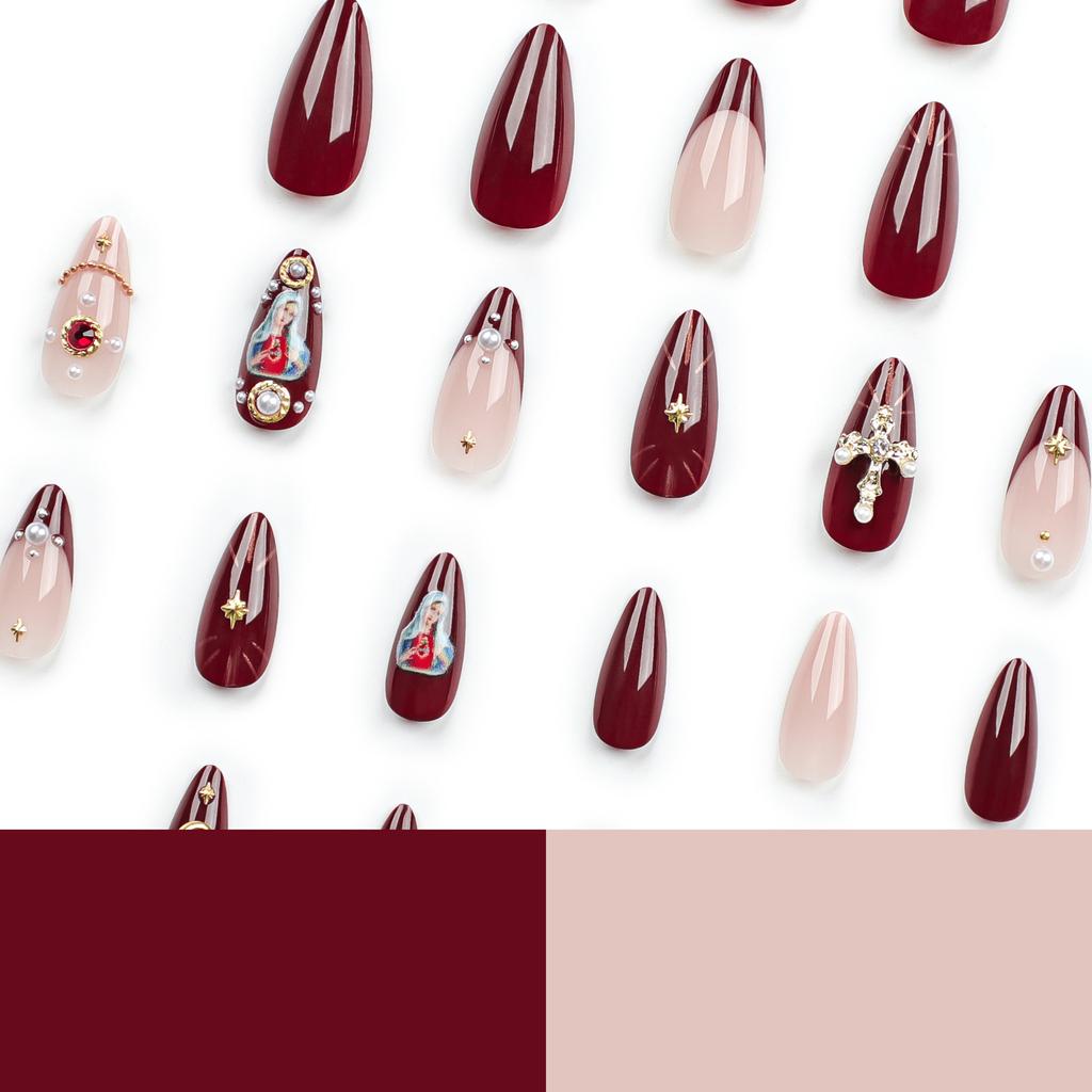 24 Pieces Europe and The United States Popular Nail Art Wearing Nail Cross Flash Diamond Explosion Flash Wearable Nail Piece Star Moon Fake Nail