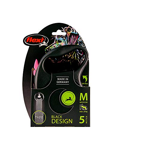 Flexi Black Design Tape, Medium (Under 25kg), 5m, Pink [Dog Lead]