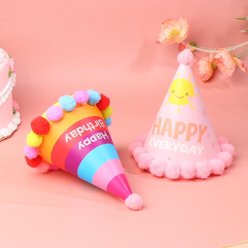 10Pcs/Bag Happy Birthday Party Hats Rainbow Diy Handmade Cap Crown Baby Shower Decoration Boy Girl Birthday Party Photo Props
