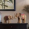 Rattan Elephant Statue Home Desktop Decor Ornament 27cm Vintage Natural Handmade Decoration