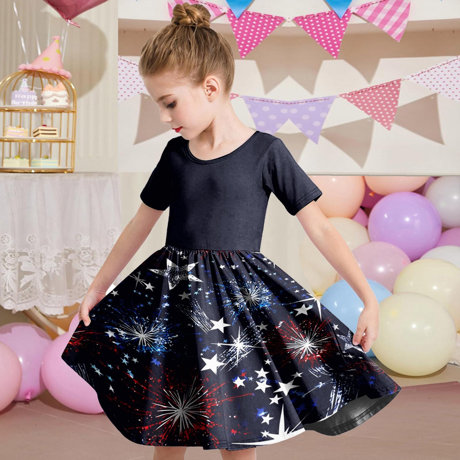 

Летнее платье для девочек, платье для малышей, однотонное повседневное платье-футболка с коротким рукавом А-силуэта 140 тёмно-синий