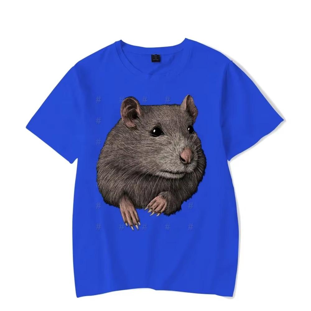 Men Women Cartoon T-Shirts 2024 Summer Harajuku Kawaii Rat Printed Short Sleeve Tees Couple Streetwear Loose Clothes Y2K Tops