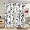 2 Pieces Black and White Floral Print Curtains   Polyester Fabric   Suitable for Bedroom   Living Room Decoration