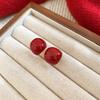 Silver Needle New Year's Red Zircon Geometric Earrings Retro Fashion Temperament Versatile Earrings Light Luxury Premium Earrings Women