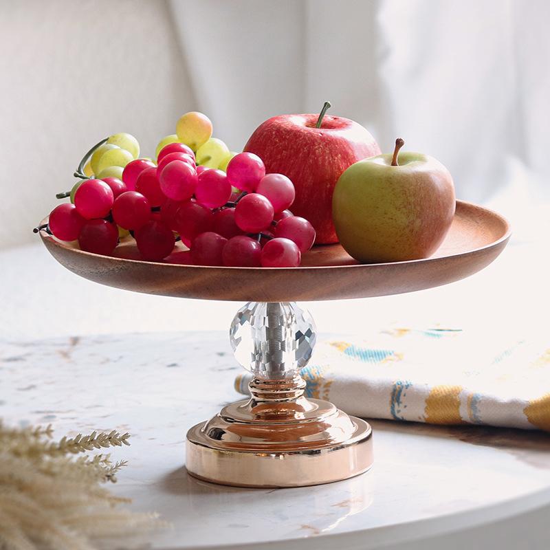 Light Luxury New Chinese Style Ornaments Simple Solid Wood Tall Fruit Tray Snack Tray Tea Pastry Dried Fruit Snack Plate Jewelry