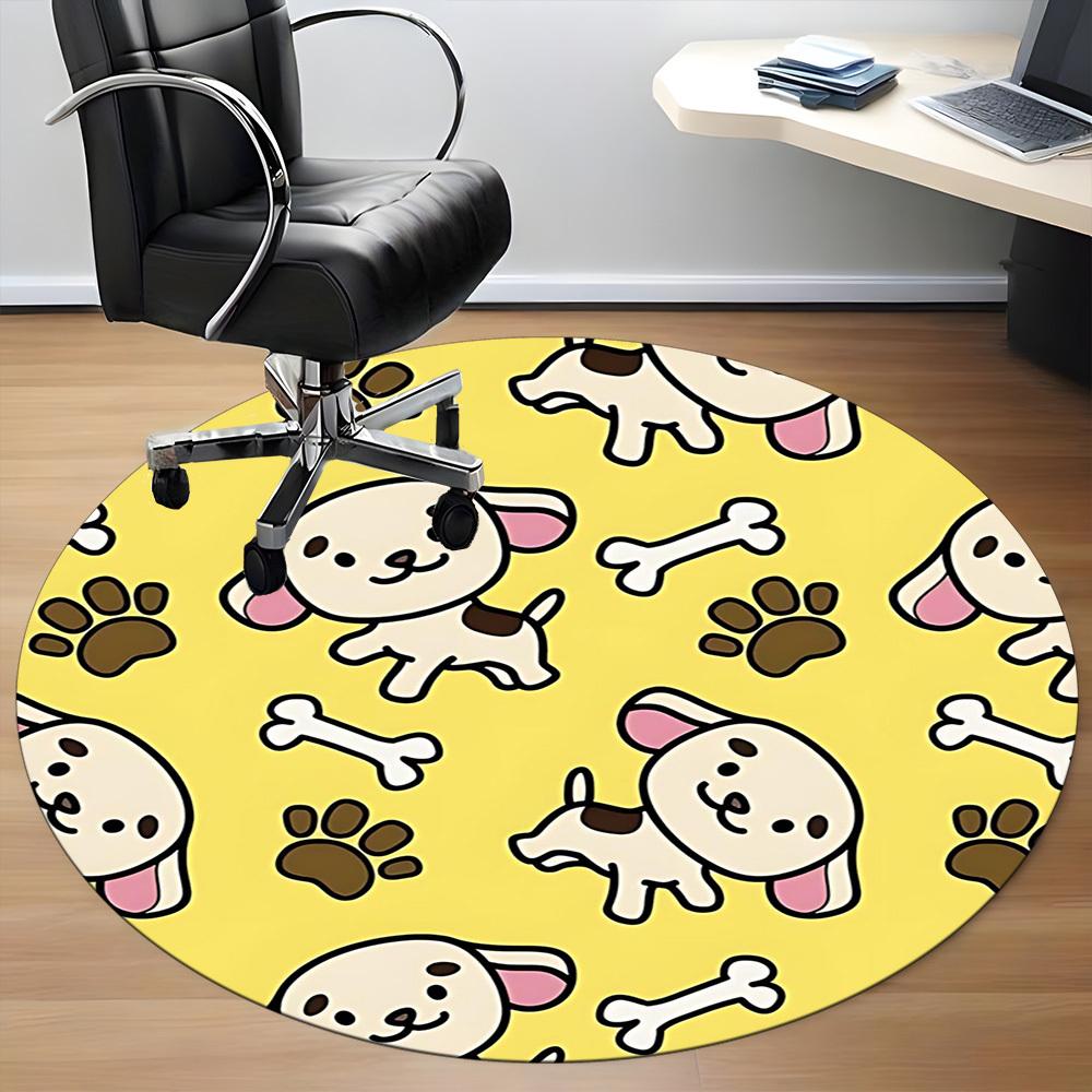 1PC Puppy Bone Office Round Area Rug, Mat Suitable For Office, Under Office Chairs Bedroom Living Room Home Decor, Room Deco