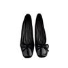 Soft Leather Shallow Mouth Single Shoes 2025 New Soft Sole Flat Bottom Square Head French Bow Red Women's Shoes Evening Grandma Shoes