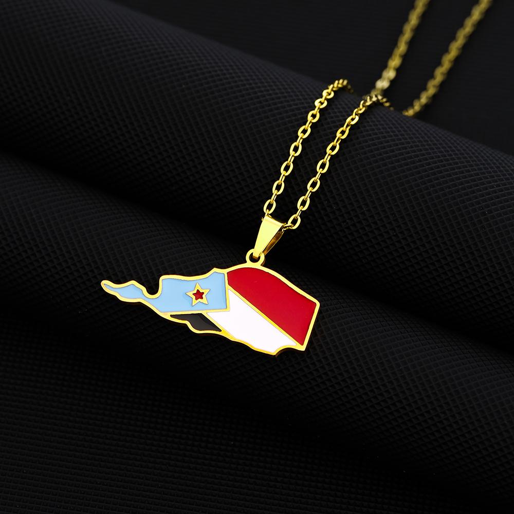 

Fashion South Yemen Map Flag Pendant Necklace Stainless Steel Men Women Country Maps Gold Color Silver Color Jewelry Gift 60cm
