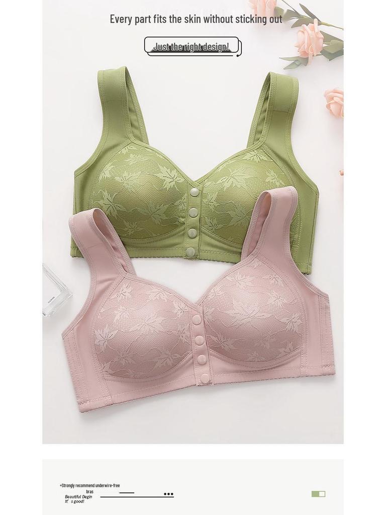 Bequemer Baumwoll-Vorderverschluss-Plus-Size-Drahtloser BH mit Aufdruck für reife Frauen