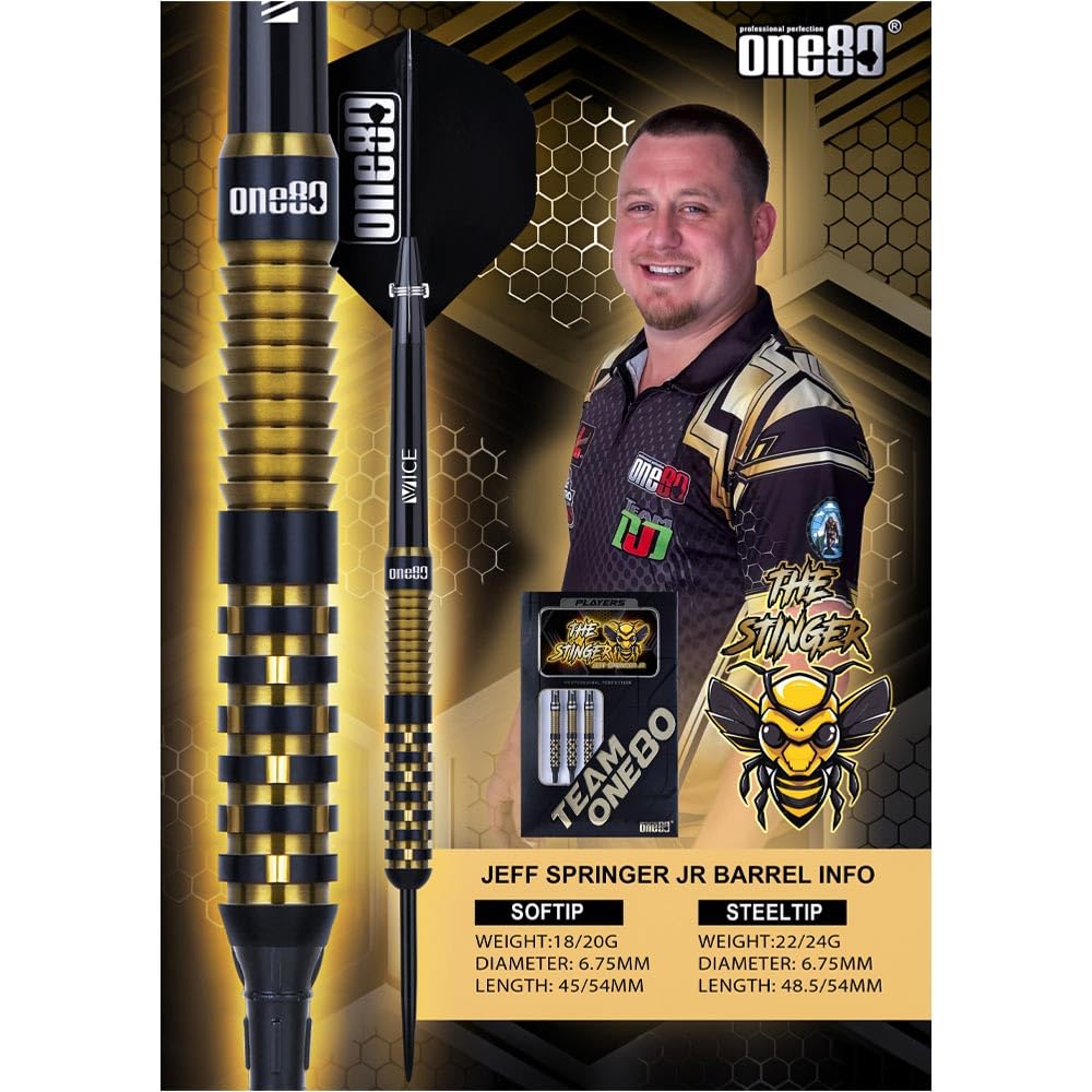 One80 One Eighty Jeff Springer STEEL 22g Jeff Springer Player Model Dart Barrel Dart Set