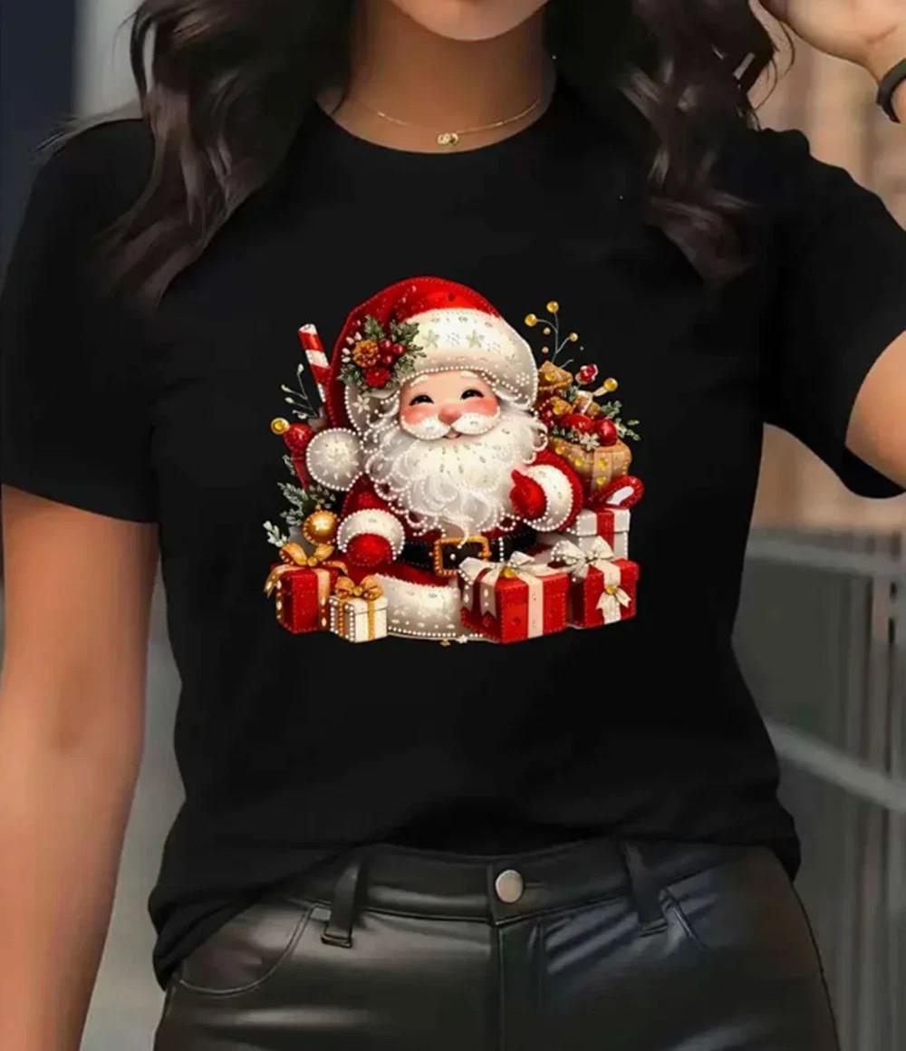 Merry Christmas T-Shirt Festive Santa Claus  Holly Print T-shirt XL