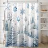 Cartoon Snowflake Blue Ball Cedarwood Christmas Print Shower Curtain, High Quality Polyester Fabric with Hooks
