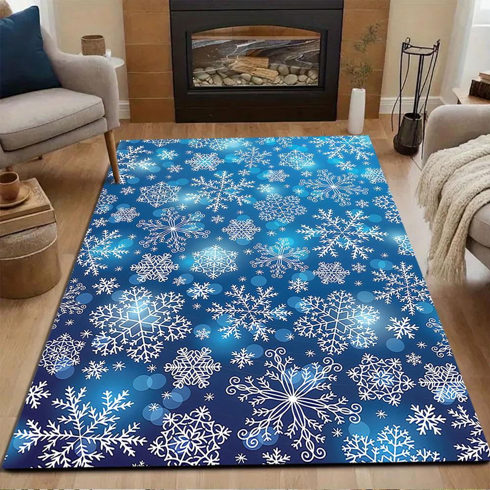 Winter Snowflakes Pattern Rug Patterned carpet, non slip mat suitable for living room and bedroom sofas