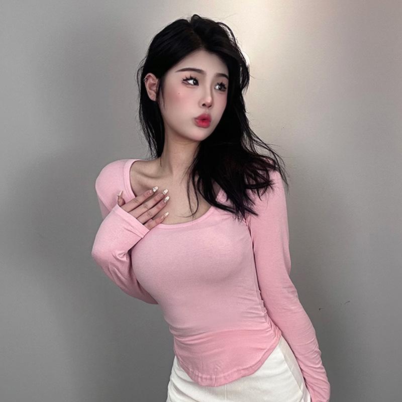 Dongdaemun Slimming Low-Cut Busty Long-Sleeve Women's Trendy T-Shirt