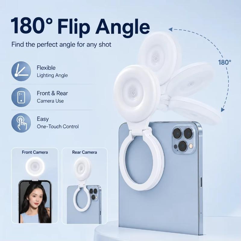 Mini Magnetic LED Rechargeable Phone Fill Light,3 Color Temps Foldable Clip Selfie Light for Pet Vlog Live,Dog Photography Pocket LED Light