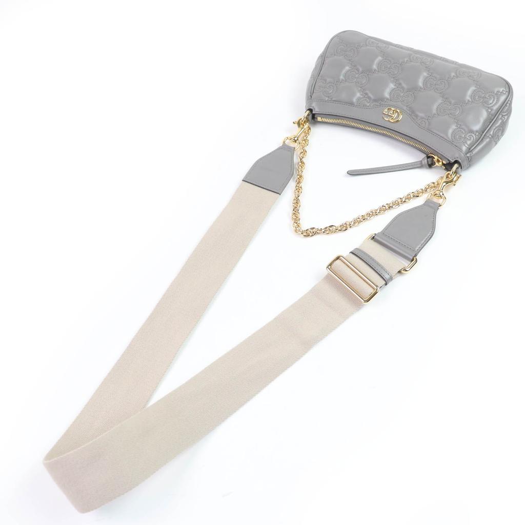 GUCCI Shoulder Bag GG Matelasse Leather 2-Way Handbag gray leather Women 735049 Used