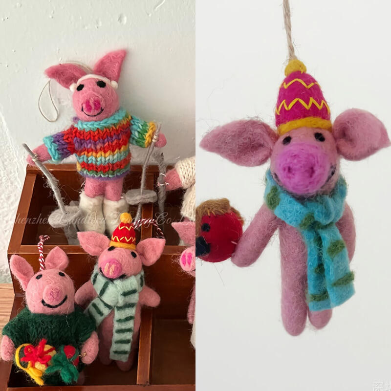 3type wool felt pig pig ring keychain Muffler Pig