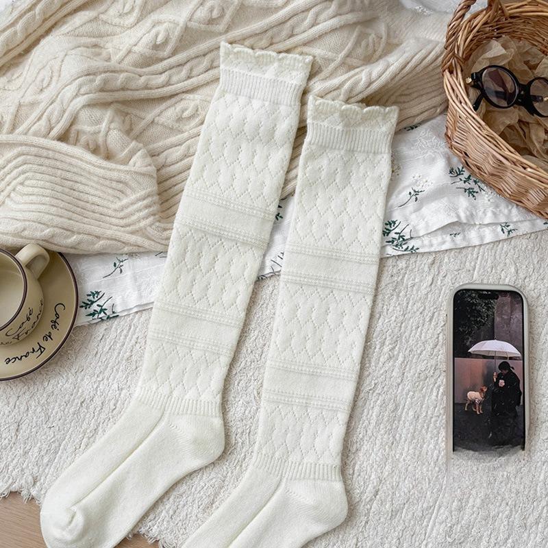 Sock Children - Warm Woolen Heavy-duty Retro Relief-punched Knitted Calf-length Socks That Slim The Legs and Keep Warm. Long Pile-up Socks.