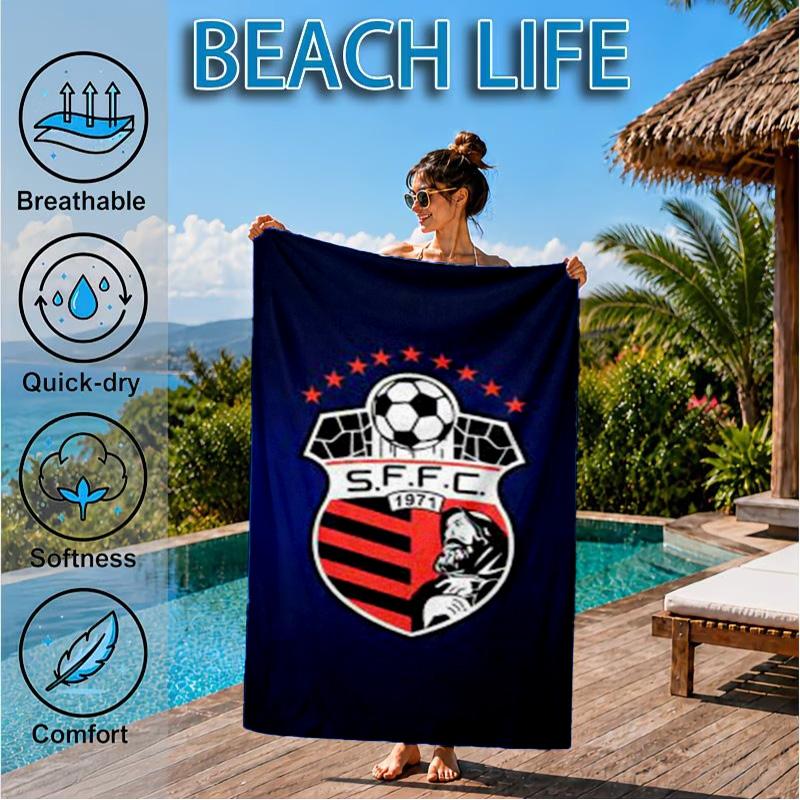 Soccer Team Crest Design Printed Microfiber Beach Towel, Soft And Absorbent, Quick-Dry, Ideal for Summer Travel, Beach Essential, Swimming Pool
