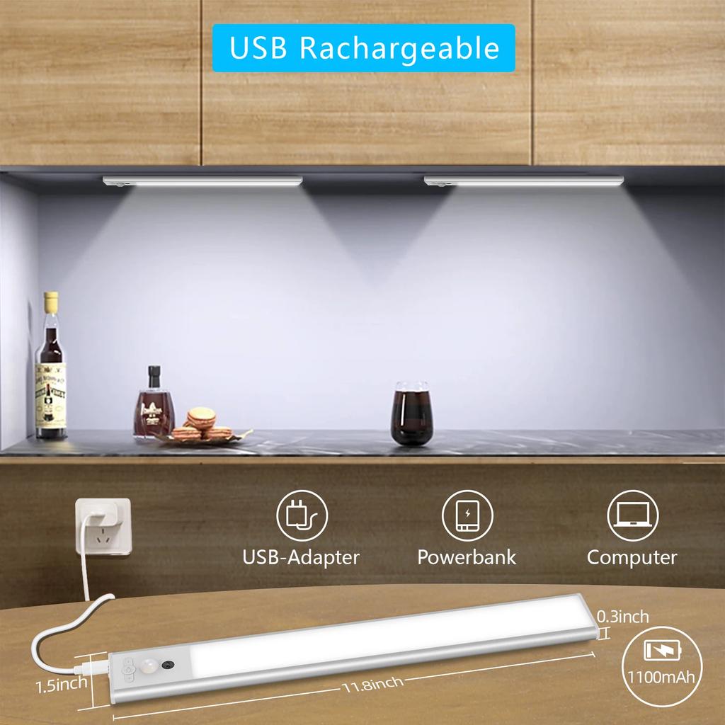 LED Motion Sensor Light Night Light Wireless USB Under Cabinet Light for Kitchen Cabinet Bedroom Wardrobe Sensor Indoor Lighting