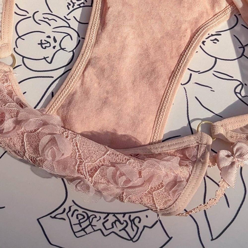 Fashion Low Waist Lace Briefs Hollow Transparent Women Underwear Cotton Crotch Mesh Bow Lace Panties Girl