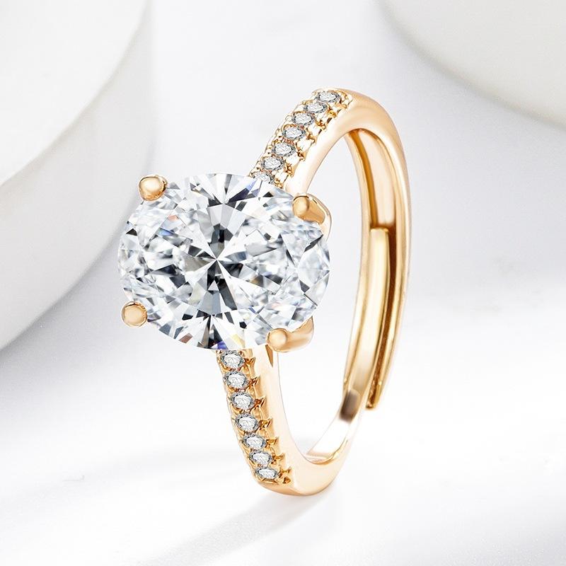 925 Sterling Silver Luxury Eight Hearts Eight Arrows Oval Shape Champagne Gold Cubic Zirconia Ring for Women Advanced Jewelry Wholesale
