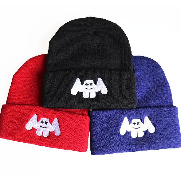 New Hip-Hop Ski Hat with Smiley Face and Marshmallow Embroidery Knit Hat Marshmello Woolen Beanie Hat