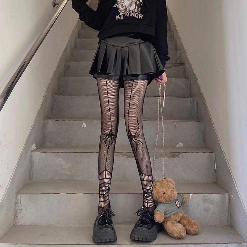 

Dark Goth Spider Hollow Fishnet Socks Sweet Cool Babes Black Stockings Women S Good Fit Thin Bottom Pantyhose One size fits all чорний